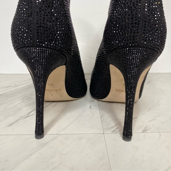 L’agence Mariette Pointy Toe Black Rhinestone Heeled Bootie 9 1/2 - Picture 4 of 15